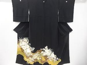 アンティーク　花車に菊牡丹藤模様刺繍留袖(比翼付き)